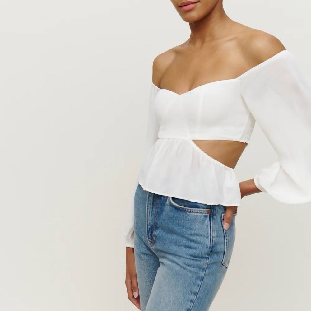 Reformation Laraine Ivory Off The Shoulder Cropped Blouse Women’s Size Medium 8